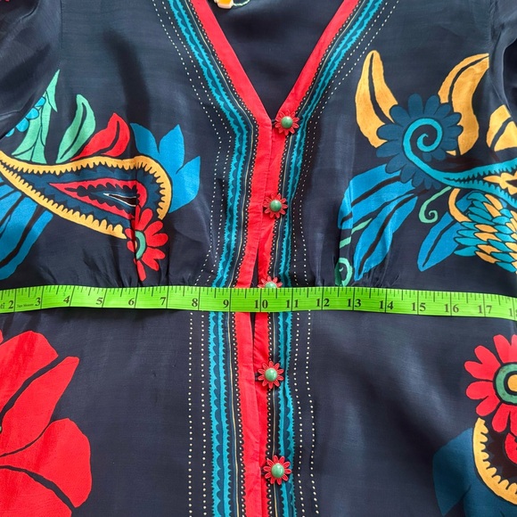 FARM Rio Blue Vintage Forest Midi Dress, Navy Blue Silky Viscose, Large - Picture 10 of 14